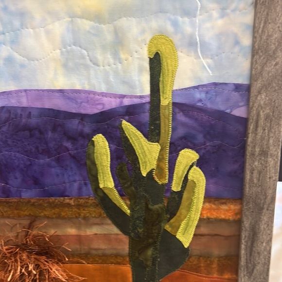 NEW! Handmade Framed Desert Landscape Fabric Art - Picture 3 of 4